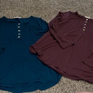 Teal and Maroon Long Sleeve Henley Maternity Tops